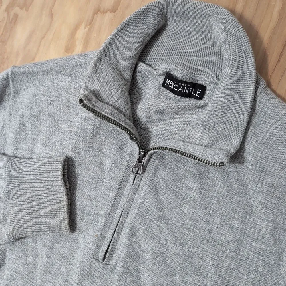 J. Crew Mercantile Men's Wool Blend 1/4 Zip Sweater, Light Gray‎ Size Sm Soft